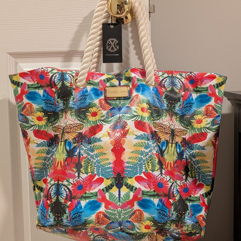 Vibrant Dragonfly Amaryllis Reversible Tote Bag by Christian Lacroix NWT - Picture 2 of 6